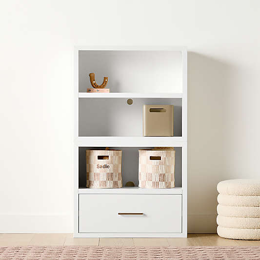 Ever Simple 36" Modular White Wood Kids Open Bookcase with Drawer
