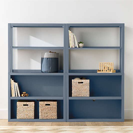 Ever Simple 72" Set of 2 Modular Slate Blue Wood Kids Open Bookcases with Hutches