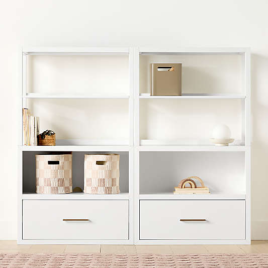Ever Simple 72" Set of 2 Modular White Wood Kids Drawer Bookcases with Hutches