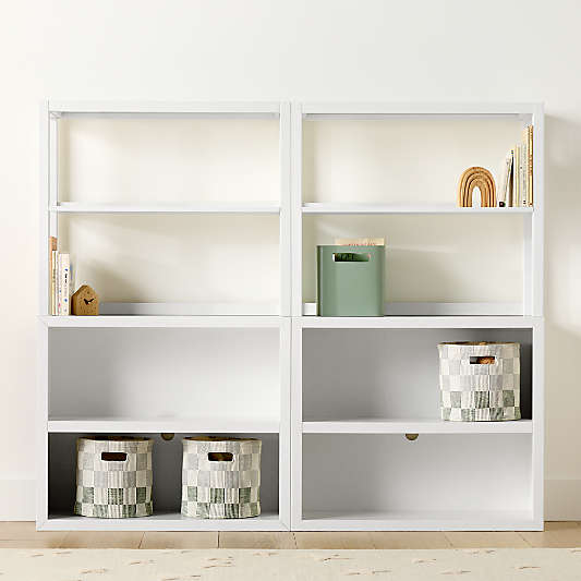 Ever Simple 72" Set of 2 Modular White Wood Kids Open Bookcases with Hutches