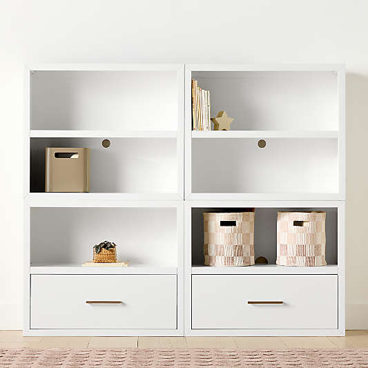 Ever Simple 72" Set of 2 Modular White Wood Kids Open Bookcases with Drawers