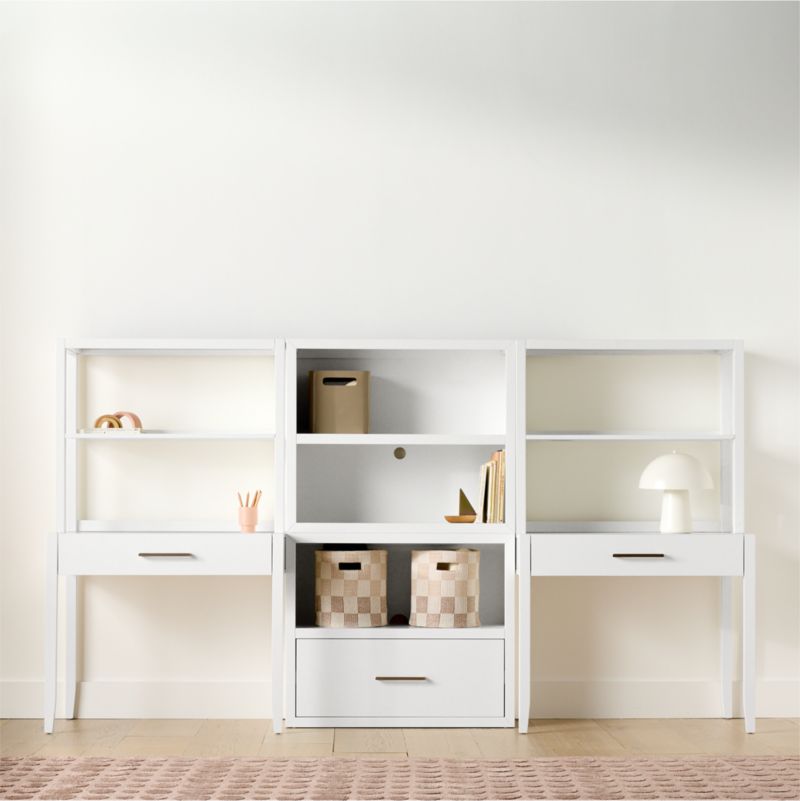 Ever Simple Set of 2 Modular White Wood Kids Desks with Drawer Bookcase - image 2 of 14