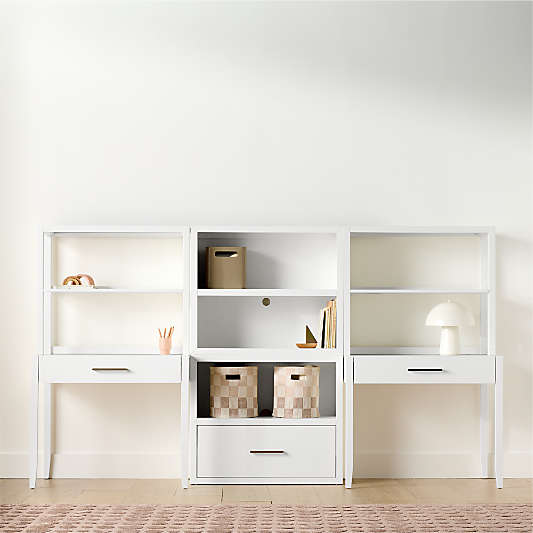 Ever Simple 108" Set of 2 Modular White Wood Kids Desks with Drawer Bookcase