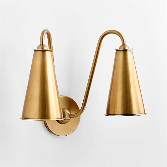 Everton Brass Double Wall Sconce Light with Real Brass Metal Shades