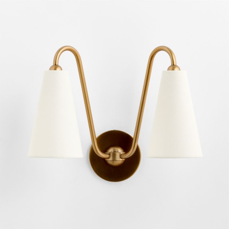 Everton Brass Double Wall Sconce Light with White Fabric Shades - image 2 of 4