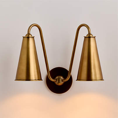 Everton Brass Double Wall Sconce Light with Real Brass Metal Shades
