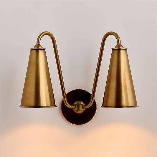 Everton Brass Double Wall Sconce Light with Real Brass Metal Shades