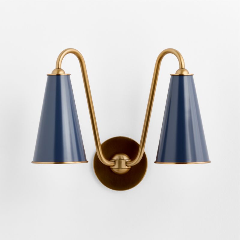 Everton Brass Double Wall Sconce Light with Navy Metal Shades - image 2 of 5
