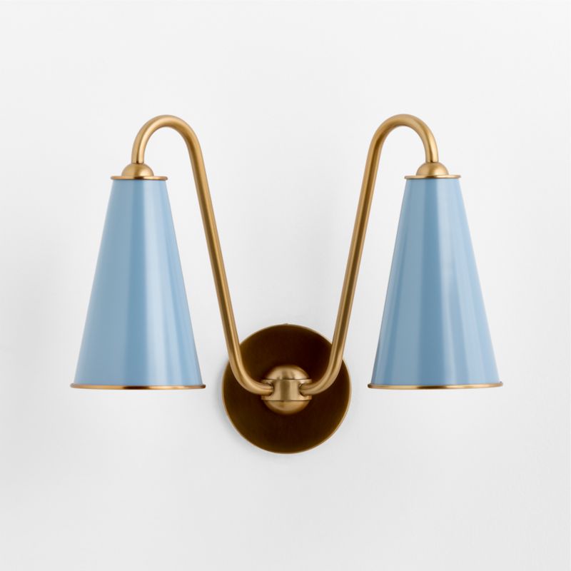 Everton Brass Double Wall Sconce Light with Light Blue Metal Shades - image 2 of 4