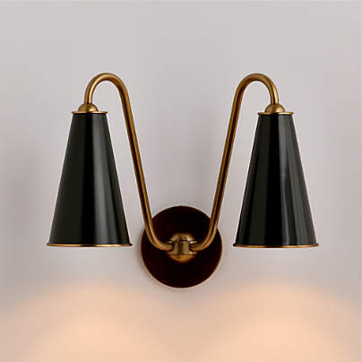 Everton Brass Double Wall Sconce Light with Green Metal Shades