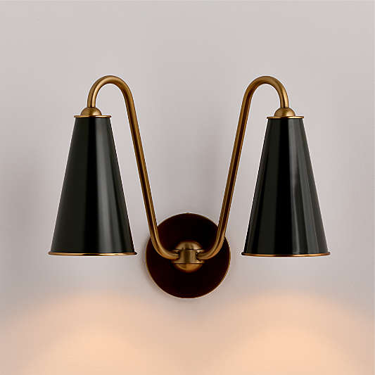 Everton Brass Double Wall Sconce Light with Green Metal Shades