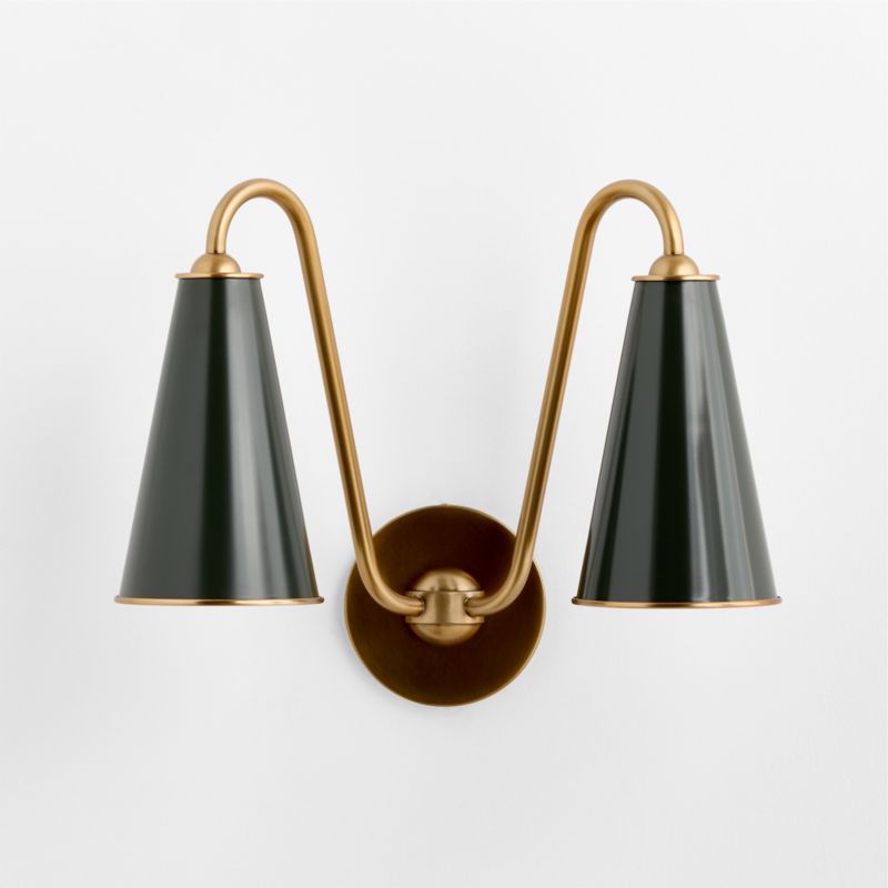 Everton Brass Double Wall Sconce Light with Green Metal Shades - image 3 of 5