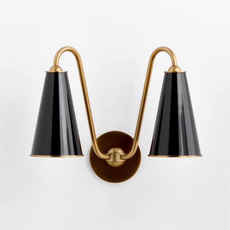 Everton Brass Double Wall Sconce Light with Black Metal Shades - image 3 of 5