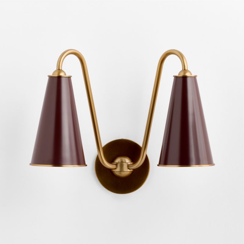 Everton Brass Double Wall Sconce Light with Aubergine Shades - image 3 of 5