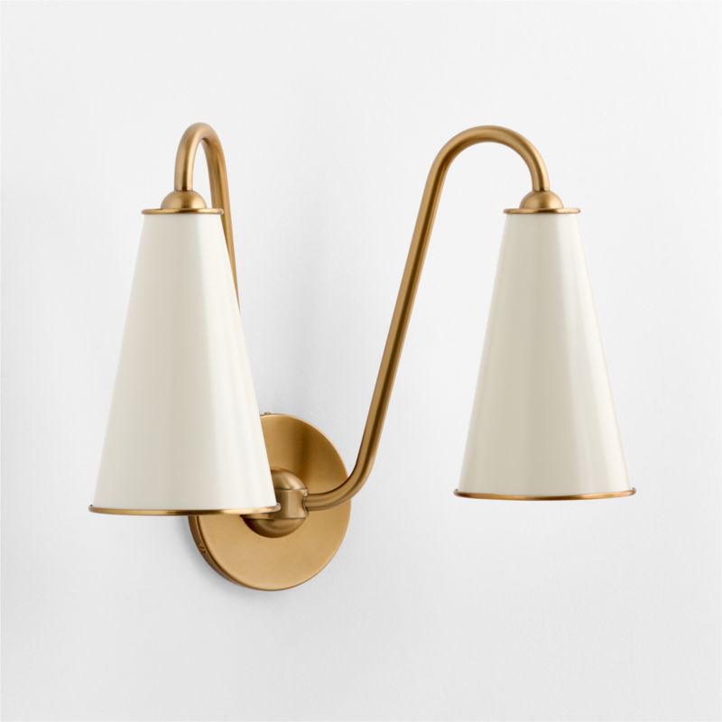 Everton Brass Double Wall Sconce Light with White Metal Shades - image 1 of 4
