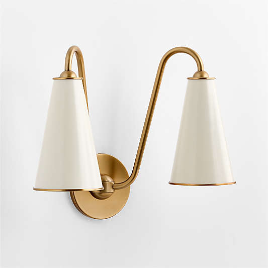 Everton Brass Double Wall Sconce Light with White Metal Shades