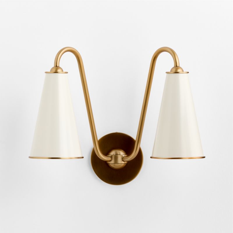Everton Brass Double Wall Sconce Light with White Metal Shades - image 2 of 4