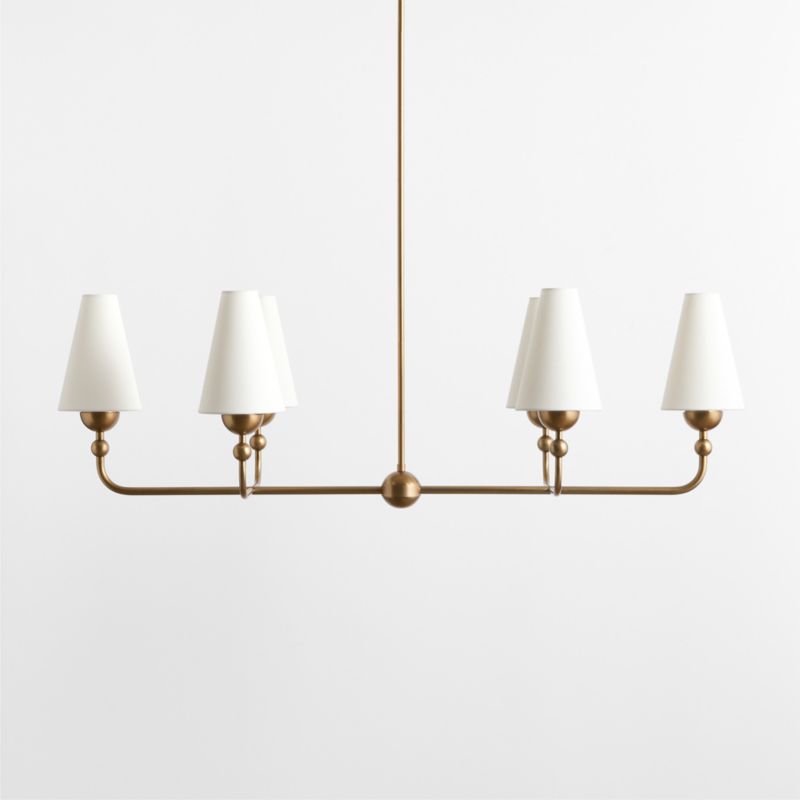 Everton Brass Linear Chandelier Light with White Linen Shades - image 1 of 5