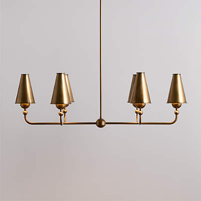 Everton Brass Linear Chandelier Light with Real Brass Shades