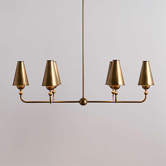 Everton Brass Linear Chandelier Light with Real Brass Shades