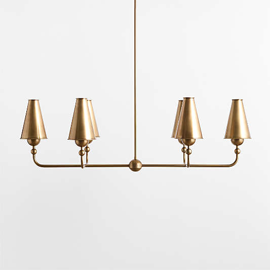 Everton Brass Linear Chandelier Light with Real Brass Shades