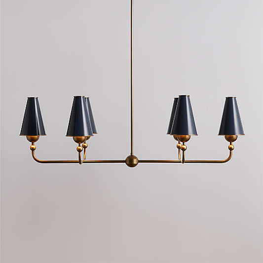 Everton Brass Linear Chandelier Light with Navy Metal Shades