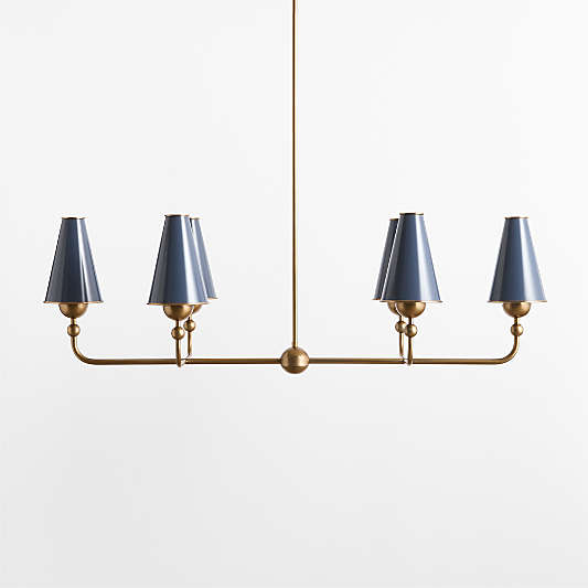 Everton Brass Linear Chandelier Light with Navy Metal Shades