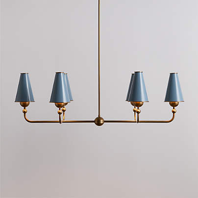 Everton Brass Linear Chandelier Light with Light Blue Metal Shades