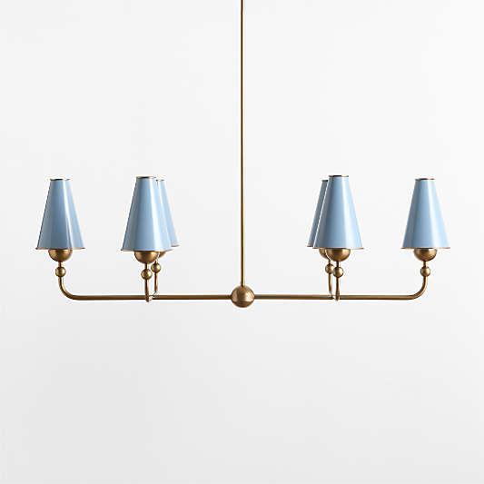 Everton Brass Linear Chandelier Light with Light Blue Metal Shades