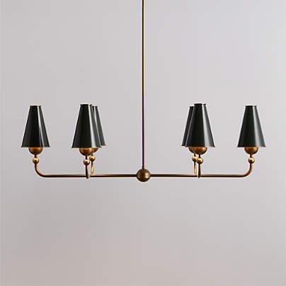 Everton Brass Linear Chandelier Light with Green Metal Shades
