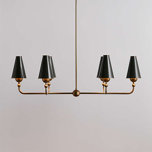 Everton Brass Linear Chandelier Light with Green Metal Shades