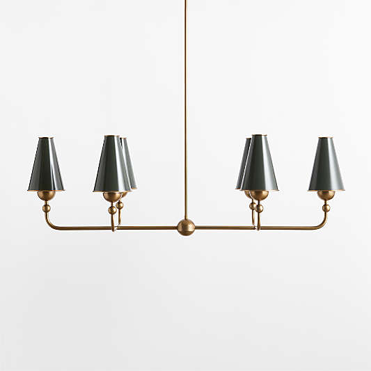 Everton Brass Linear Chandelier Light with Green Metal Shades