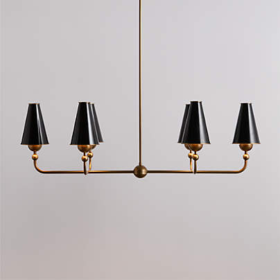 Everton Brass Linear Chandelier Light with Black Metal Shades