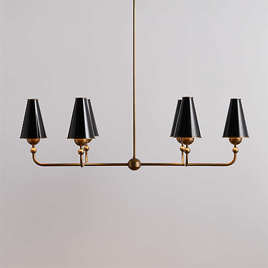 Everton Brass Linear Chandelier Light with Black Metal Shades
