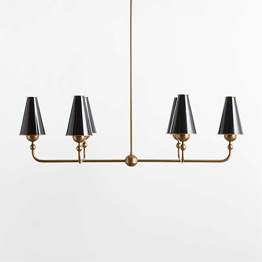 Everton Brass Linear Chandelier Light with Black Metal Shades