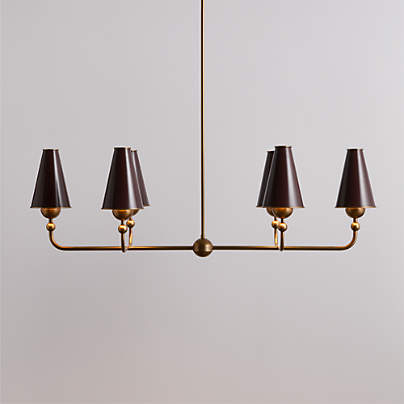 Everton Brass Linear Chandelier Light with Aubergine Metal Shades
