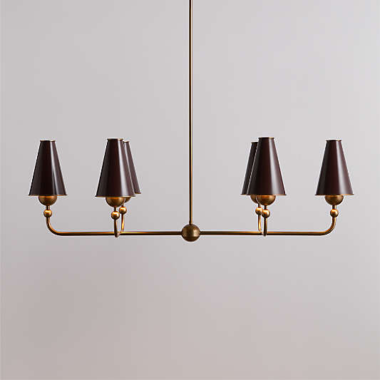 Everton Brass Linear Chandelier Light with Aubergine Metal Shades
