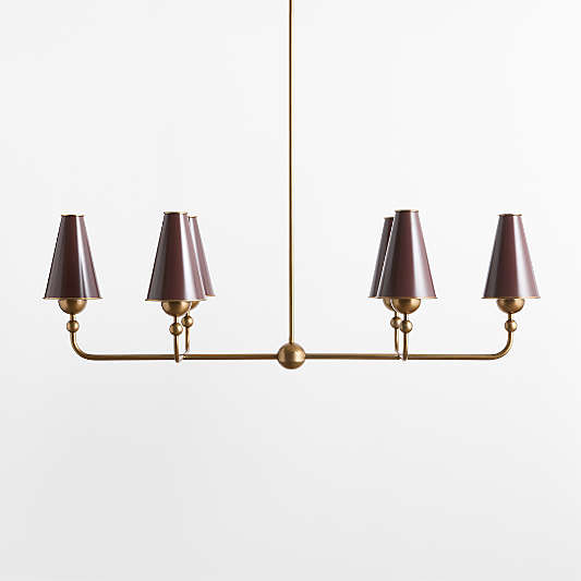 Everton Brass Linear Chandelier Light with Aubergine Metal Shades
