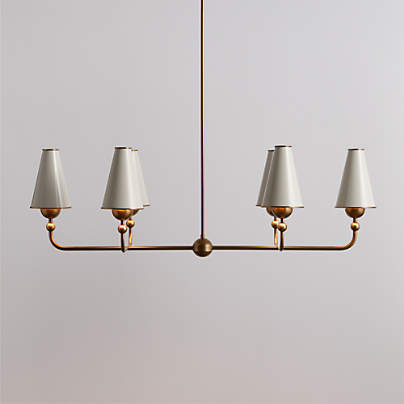 Everton Brass Linear Chandelier Light with White Metal Shades