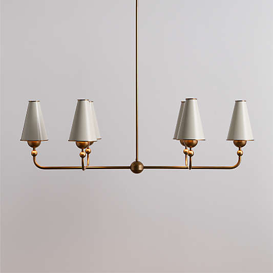 Everton Brass Linear Chandelier Light with White Metal Shades