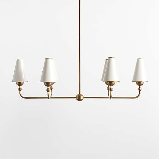 Everton Brass Linear Chandelier Light with White Metal Shades