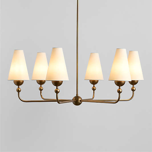 Everton Brass Round Chandelier Light with White Linen Shades