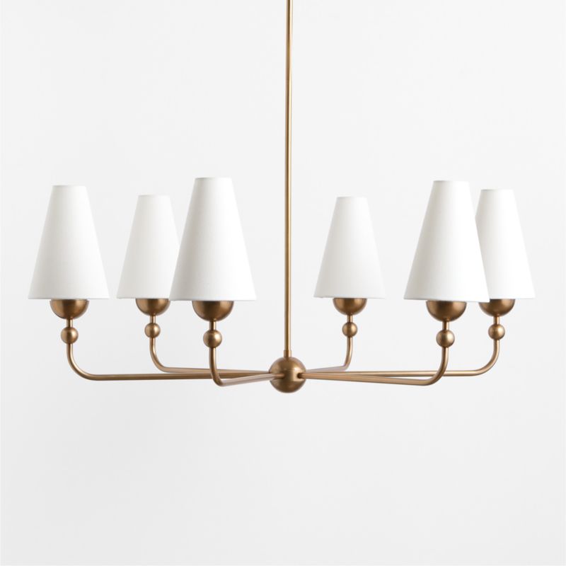 Everton Brass Round Chandelier Light with White Linen Shades - image 1 of 5