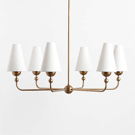 Everton Brass Round Chandelier Light with White Linen Shades
