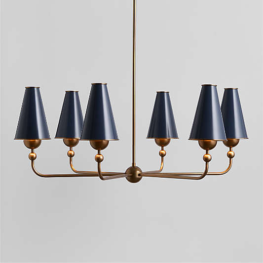 Everton Brass Round Chandelier Light with Navy Metal Shades
