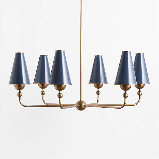 Everton Brass Round Chandelier Light with Navy Metal Shades