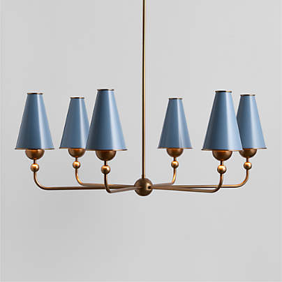 Everton Brass Round Chandelier Light with Light Blue Metal Shades