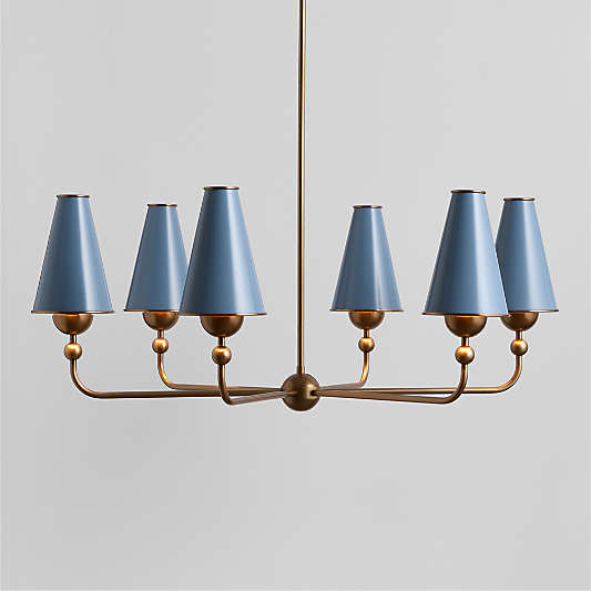 Everton Brass Round Chandelier Light with Light Blue Metal Shades