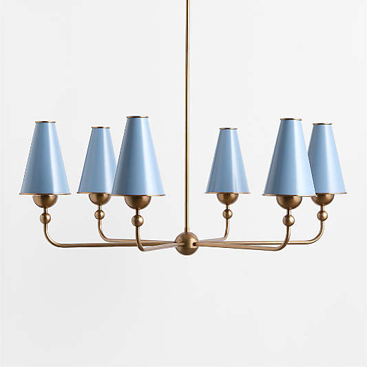 Everton Brass Round Chandelier Light with Light Blue Metal Shades