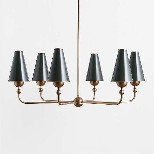 Everton Brass Round Chandelier Light with Green Metal Shades